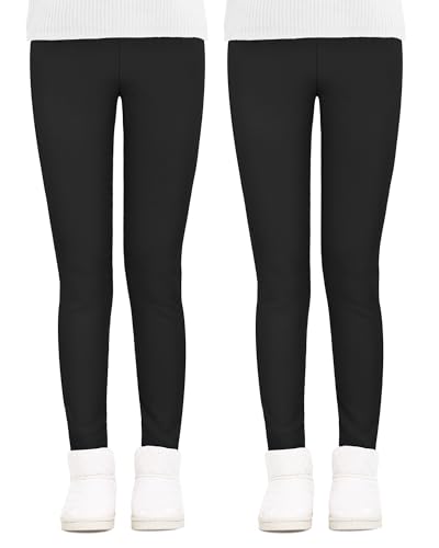 JOCMIC Mädchen Gefütterte Leggings Thermo Hosen Dicke Winter Warme 2er-Pack, Schwarz/Schwarz, EU 152-158, Manufacturer 170 von JOCMIC