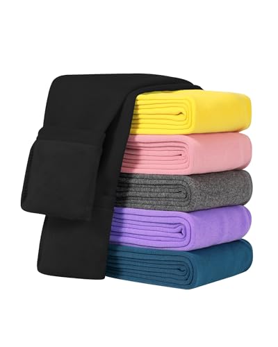 JOCMIC Mädchen Leggings Baumwolle Gefütterte Leggings Winter, Schwarz, EU 134-140, Manufacturer 140 von JOCMIC