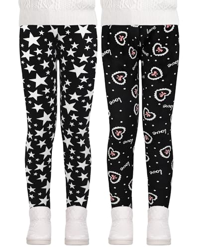 JOCMIC Mädchen Leggings Gefüttert Thermo Hosen Dicke 2er-Pack, Fünfzackiger Stern/Herzen Schleife, EU 116-122, Manufacturer 120 von JOCMIC
