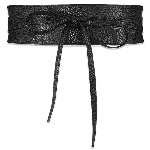 JOCXZI 1Pcs Women's Leather Bowknot Waist Band Wide Belt Corset Retro Tied Corset Bandage Strap Costume PU Leather Cinch Dress Waist Belt Tied Waspie Waist Belt(Black) von JOCXZI