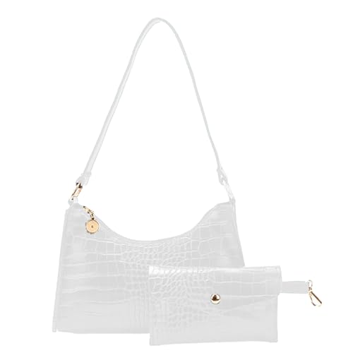 JOCXZI Damen-Schultertaschen,Damen-Henkeltaschen,Umhängetasche mit Krokodilmuster, kostenlose Mini-Clutch, Geburtstagsgeschenk für Frauen (weiß). von JOCXZI