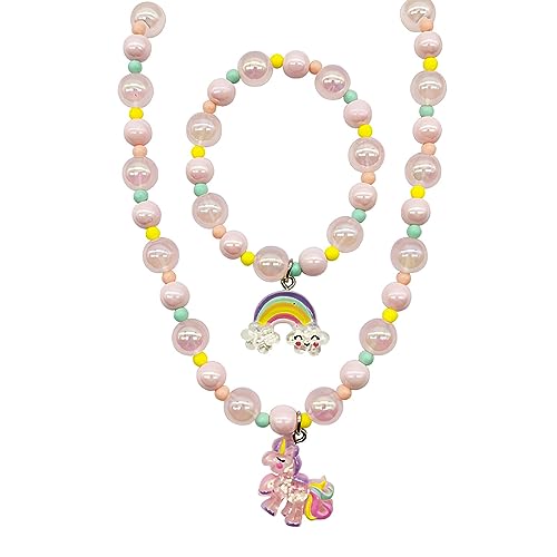 JOCXZI Kinder Schmuck Set (2 Stück)，bunte Schmuck Set für kleine Mädchen, Einhorn Perlen Halskette und Armband Schmuck,tolle Modeschmuck und Geschenk Wahl für Kinder von JOCXZI