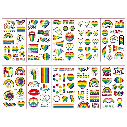 JOCXZI Tattoo Kinder, Temporary Tattoos,Regenbogen-Tattoos Körper Aufkleber für Kinder und Frauen,Liebhaber Tattoos zum Aufkleben, Tattoo Set Mädchen Jungen,10 Blätter von JOCXZI