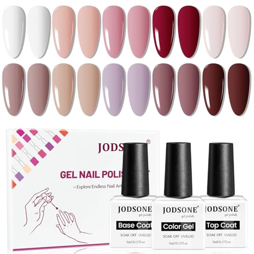 JODSONE 10 Colors Gel Nail Polish Set with Base Coat & Top Coat White Pink Purple and Red Gel Polish for All Seasons Women's von JODSONE