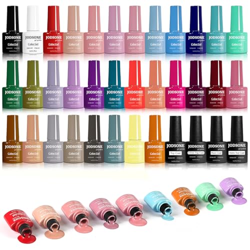 JODSONE 32 Colors Gel Nail Polish Set Same Color Same Bottle No Wipe Base Top Matte Glitter Coat Professional Choice von JODSONE