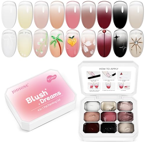 JODSONE 9 Colors Pat Painting Gel Nail Polish Set with 50 Sponges Grabbing Pen Painting Nail Art Design for Nail Salon von JODSONE