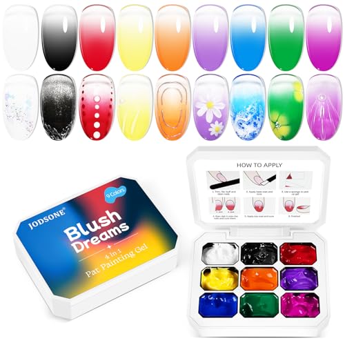 JODSONE 9 Colors Pat Painting Gel Polish Set with 50 PCS Sponges & Grabbing Pen At Home DIY Nail Art Designs von JODSONE
