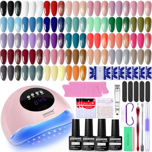 JODSONE Gel Nail Polish Kit with U V Light 32 Colors Gel Polish Nail + 4 Functional Adhesive Bottles Kit Soak Off Manicure Tools Gifts for Women von JODSONE