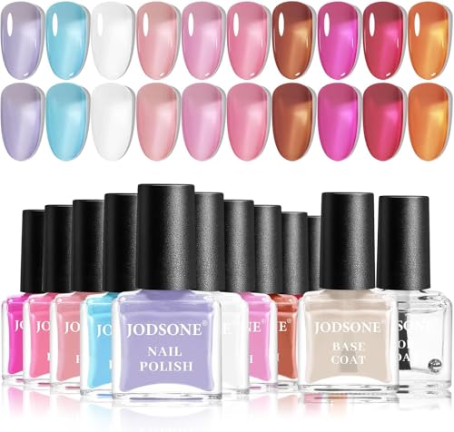 JODSONE Jelly Nail Polish Set, 10 Color With 2PCS Base and Top Coat Quick Drying High Gloss Shine Jelly Nail Polish von JODSONE