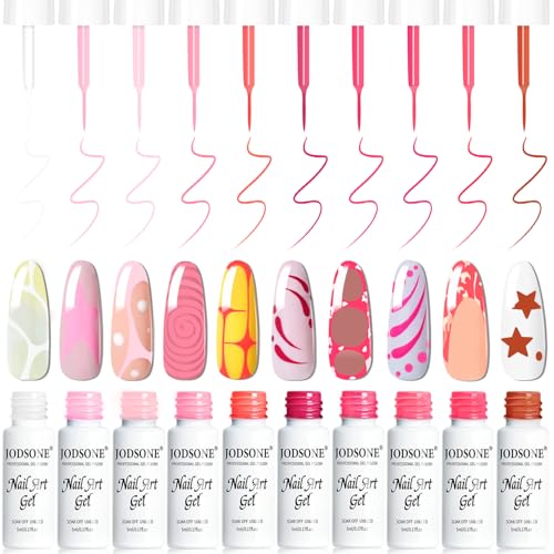 JODSONE Nail Art Gel Liner Set 10 Farben Pink Kollektion Gel Nagellack, benötigt UV-Lampe, kann zu Hause oder im Salon gestaltet werden, Geschenk für Mädchen von JODSONE