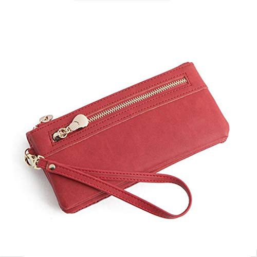 JOEBO Vintage-Handgelenk-PU-Leder, Lange Bifold-Kupplung, Geldbörse, Multi-Karten-Organizer for Damen/11 (Color : Red) von JOEBO