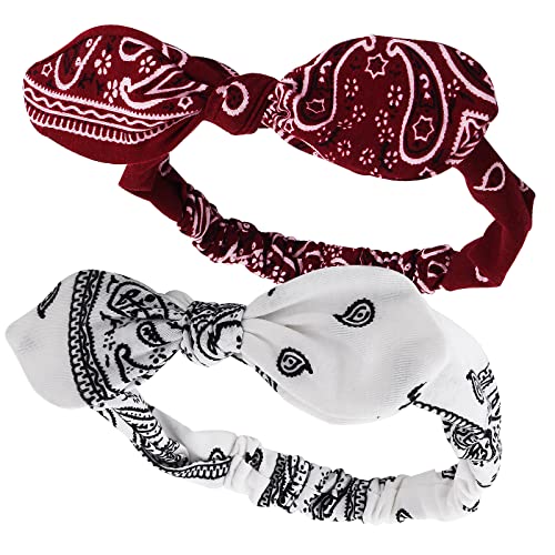 Stirnbänder Haar Fliege Bandanas 2 Stück Weiche Stirnbänder Headwraps Loc Dicker Knoten Haarband Dehnbar 90er Jahre Vintage Schal Zubehör Perücke Grip Wraps Western Outfit Tuch Mode Halloween von JOEBO