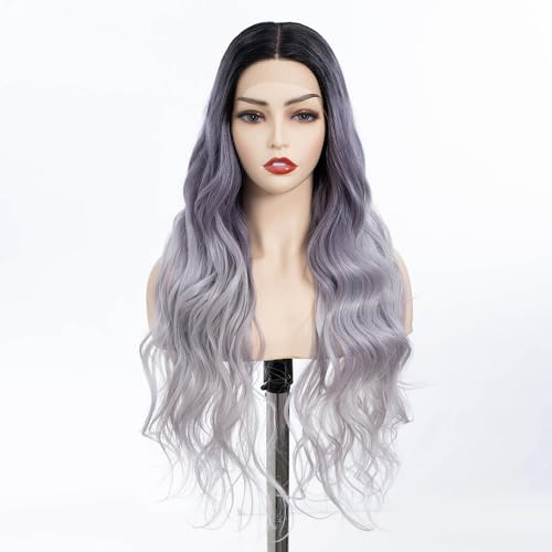 JOEDIR LUX Big Wavy Lace Front Wig Synthetic Middle Part HD Lace Wig for Women 66CM 26 Inches Long Body Wavy Wig Glueless Heat Resistant Synthetic Daily Party Wig von JOEDIR LUX
