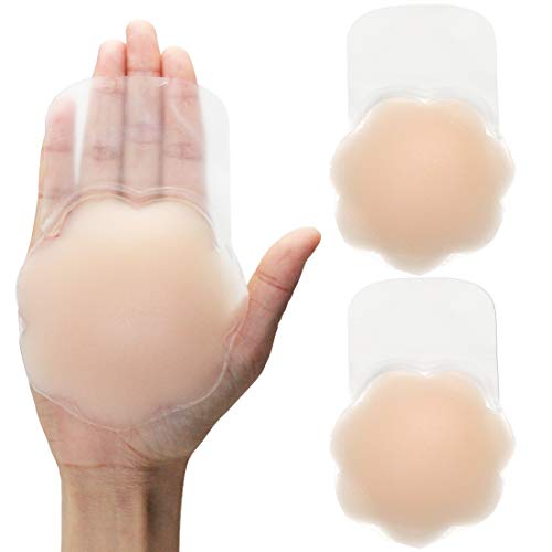 JOEEOS A-D Cup Brustlift-Pasties Brustwarzenabdeckungen Übergröße Silikon Nippelabdeckungen Wiederverwendbare große klebrige Nippelabdeckungen - Beige - C/D/12 cm von JOEEOS