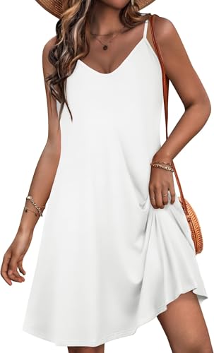 JOELLYUS Damenkleid mit Spaghettiträgern, Sommerkleid, Strandkleid, lässiges Sommerkleid mit Taschen, Weiss/opulenter Garten, 3X-Groß von JOELLYUS