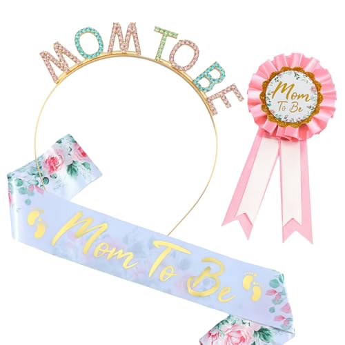 JOERBABU Haarband, Babyparty-Schärpen, Party-Dekoration, Schärpen und Strasssteine, Schärpen für werdende Mütter und Abzeichen für werdende Mütter von JOERBABU