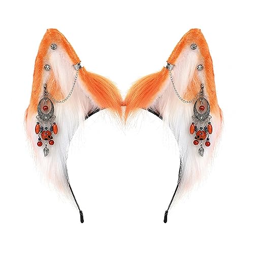 JOERBABU Haarband, Cartoon-Füchse, Wolf-Ohr-Form, Haarreif mit Fransen-Ohrring-Dekor, Haarhalter, Cosplay-Party, Kopfbedeckung für Jugendliche und Erwachsene von JOERBABU