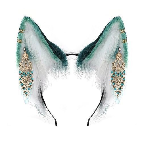 JOERBABU Haarband, Cartoon-Füchse, Wolf-Ohr-Form, Haarreif mit Fransen-Ohrring-Dekor, Haarhalter, Cosplay-Party, Kopfbedeckung für Jugendliche und Erwachsene von JOERBABU