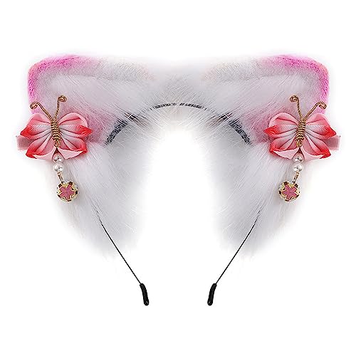 JOERBABU Haarband, Punk-Kätzchen-Ohr-Form-Stirnband mit Schmetterlings-Dekoren, Haarreifen für Erwachsene, Cosplay, Live-Übertragung, Party-Kopfschmuck von JOERBABU