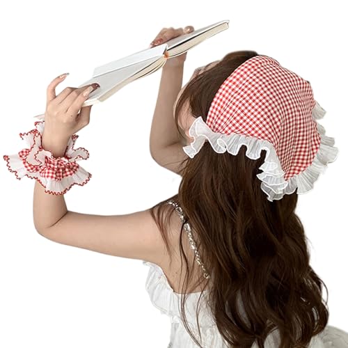 JOERBABU Haarband, modisches kariertes Kopftuch, elastisch, für Damen, Frühling, elegante Kopfbedeckung, dekorative Haargummis, Musikfestival, Haarschal von JOERBABU