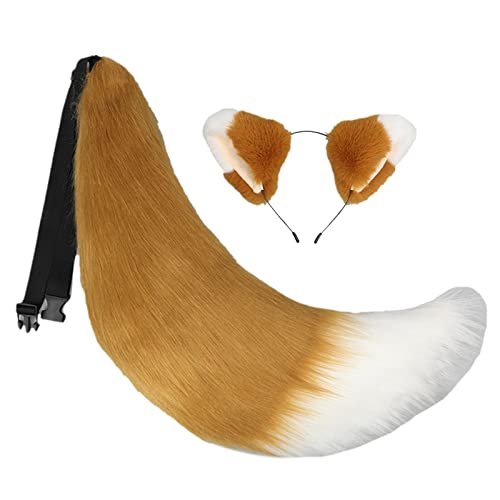JOERBABU Haarband, pelziger Schwanz, Ohr, Haarreif, langer Schwanz, Ohren, Stirnband, Kunstschwanz und Ohren von JOERBABU