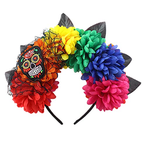 JOERBABU Haarband für Damen, Totenkopf-Muster, Kopfschmuck mit Spitze, Blume, Stirnband für Halloween, Party, Maskerade, Requisiten von JOERBABU