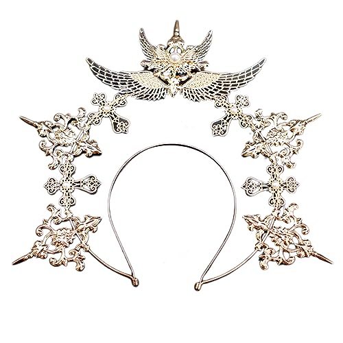 JOERBABU Haarband für Teenager, Studenten, Halloween, mit Perlenkette, doppellagig, Cosplay, Flügel-Stirnbänder, Aufführungen, Haarreifen von JOERBABU