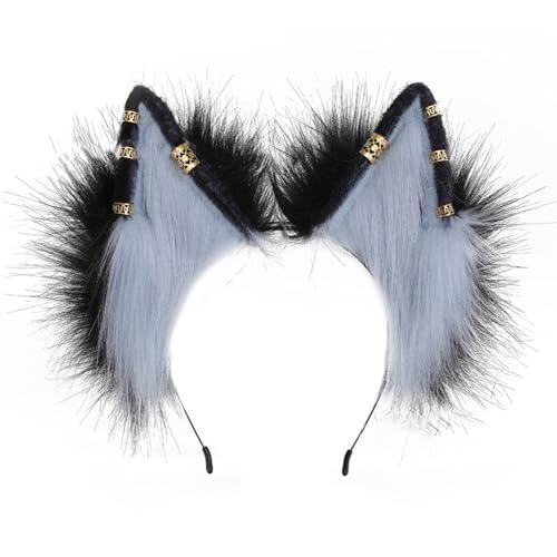 JOERBABU Haarreif Halloween Wolf Ohr Haarband mit Metall Ohrring Rollenspiel Wolf Ohr Stirnbänder Realistische Katzen Ohr Haarband für Mädchen Make-up von JOERBABU