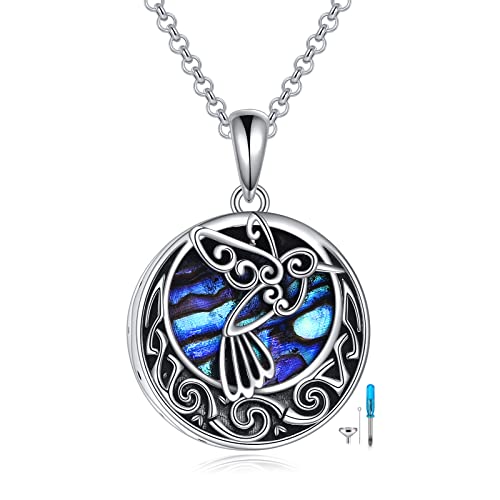 JOERPH Keltische Kolibri Urne Halskette für Asche Sterling Silber Mond Anhänger Kette Mond Verbrennung Asche Abalone Shell Speicher Schmuck Geschenk für Damen Männer von JOERPH