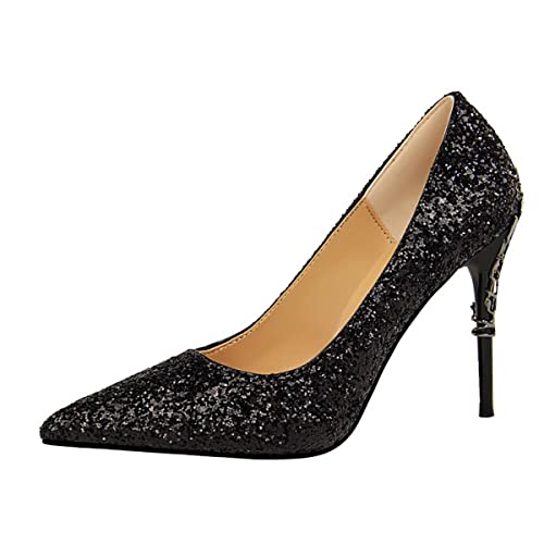 Damen Pumps, spitz zulaufender Zehenbereich, High Heels, 10 cm, Party Stiletto Heels Schuhe, Schwarz (schwarz), 39 EU von JOEupin