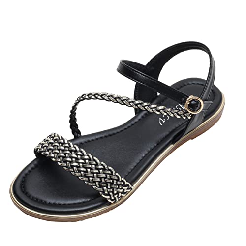 Damen Sommer Riemchen Flache Sandalen Verstellbare Casual Fisherman Sandale mit Offenem Zeh Slingback Gladiator Sandalen, schwarz, 41 EU von JOEupin