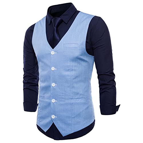 Herren Anzugweste Formale Kleid Weste für Männer Business Weste mit 5 Knöpfen Regular Fit, hellblau, 4X-Large von JOEupin