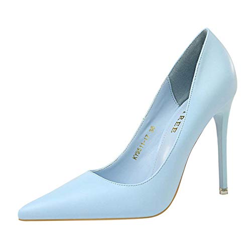 JOEupin Damen Classic Slip On Candy Farbe Spitze Spitze Zehen Stiletto Kleid Pumps, Blau (blau), 37 EU von JOEupin