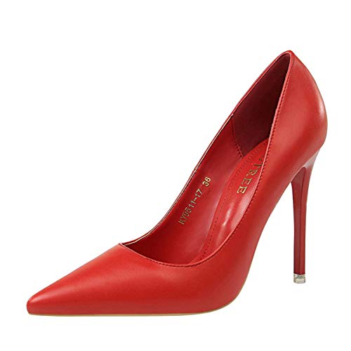 JOEupin Damen Classic Slip On Candy Farbe Spitze Spitze Zehen Stiletto Kleid Pumps, Rot (rot), 39 EU von JOEupin