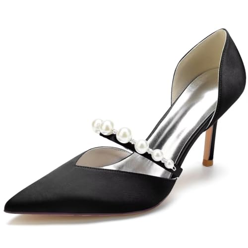 JOEupin Damen Geschlossene Zehe High Heels Hochzeit Schuhe für Braut Geschlossene Zehe Perle Braut Heels Formale Abend Party Pumps, Schwarz, 41 EU von JOEupin
