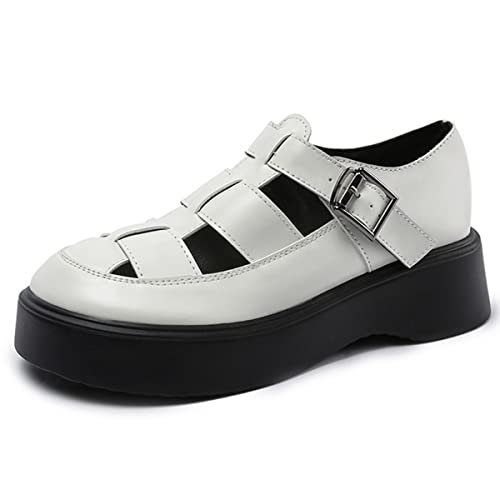 JOEupin Damen Geschlossene Zehen Casual Sommer Plateau Römische Sandalen Schnalle Knöchelriemen Niedliche Keilschuhe, Weiss/opulenter Garten, 34 EU von JOEupin