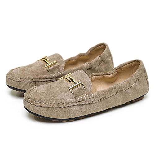 JOEupin Damen-Mokassins, bequem, Wildleder, Penny-Loafer, zum Reinschlüpfen, Fahren, Khaki, 42 EU von JOEupin