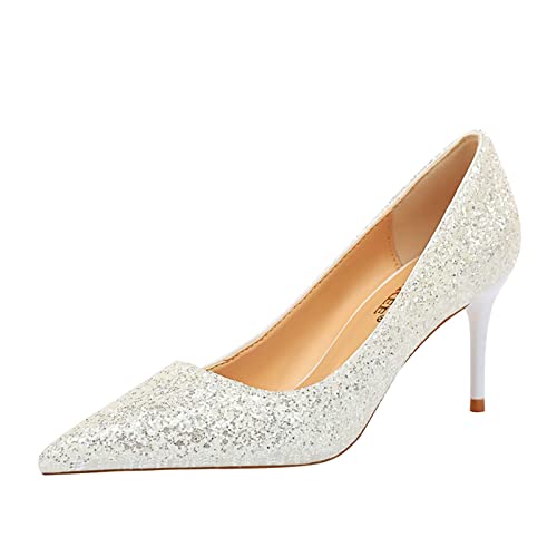 JOEupin Damen Pailletten Mid Heel Hochzeit Pumps Spitz Zehe Glitzer Brautschuhe, Weiß, 37 EU JOEupin Damen Pailletten Mid Heel Hochzeit Pumps Spitz Zehe Glitzer Brautschuhe, Weiß, 37 EU von JOEupin