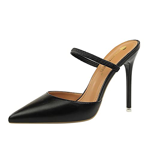 JOEupin Damen Pantoletten mit Absatz, Riemchen, spitzer Zehenbereich, Stiletto, High Heels, Slip-On, Brautsandalen, schwarz, 35.5 EU von JOEupin