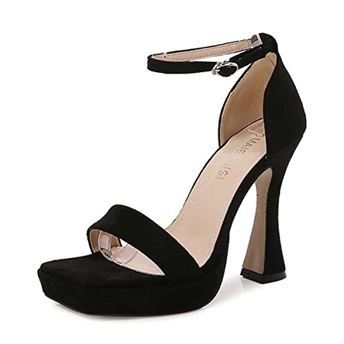 JOEupin Damen Plateau High Heels 10,9 cm Riemchensandalen mit Absatz, offene Zehenpartie, Knöchelriemen, Schuhe für Frauen, sexy, elegant, Sommer, Schwarz, 40 EU von JOEupin