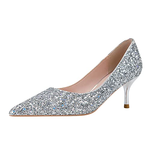 JOEupin Damen-Pumps mit Glitzer-Pailletten, spitzer Zehenbereich, niedriger Absatz, Hochzeitskleid, Büroschuhe, Silber, 8.5 US JOEupin Damen-Pumps mit Glitzer-Pailletten, spitzer Zehenbereich, niedriger Absatz, Hochzeitskleid, Büroschuhe, Silber, 8.5 US von JOEupin