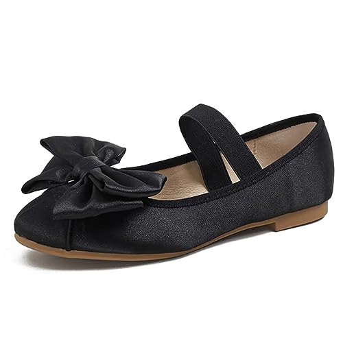 JOEupin Damen Runde Zehenpartie Ballett Flach Elastischer Riemen Bequeme Flache Schuhe Slip On Freizeit Kleid Schuhe, Schwarze Schleife, 40.5 EU von JOEupin