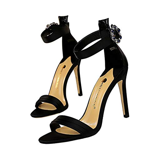 JOEupin Damen-Sandalen mit hohem Absatz mit Knöchelriemen, Schwarz - Schwarz - Größe: 37 EU von JOEupin