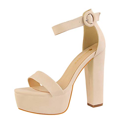 JOEupin Damen-Sandalen mit hohem Absatz und Plateau mit Knöchelriemen, Beige - beige - Größe: 39 EU von JOEupin