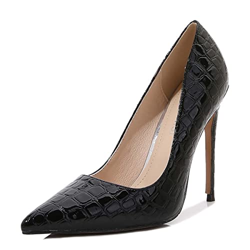 JOEupin Damen Sexy Krokodilmuster High Heels Spitze Stilettos Pumps Party Club Schuhe, schwarz, 37 EU von JOEupin