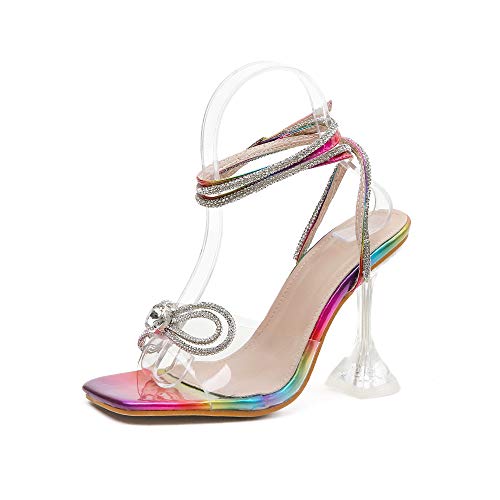 JOEupin Damen Stiletto Open Toe Knöchelriemen High Heel Kleid Sandalen, (regenbogenfarben), 39 EU von JOEupin