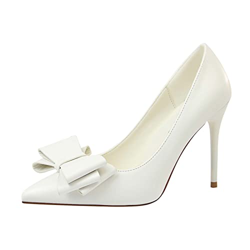 JOEupin Damen Stiletto-Schuhe mit Spitze Zehenpartie und Schleife zum Reinschlüpfen, Weiss/opulenter Garten, 39 EU von JOEupin