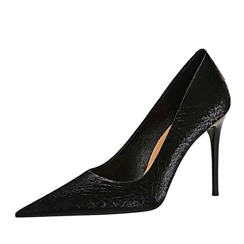 JOEupin Damen geschlossene spitze Zehenpumps Stiletto High Heels Büro Dame Hochzeit Party Kleid Heeded Schuhe L063, schwarz, 38 EU von JOEupin