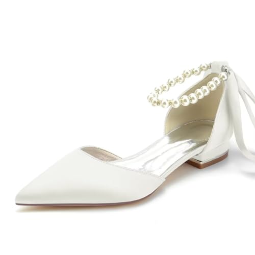 JOEupin Flache Damen-Brautschuhe mit spitzem Zehenbereich, Perlen, Satin, flache Brautschuhe für Braut, Abschlussball, Abendkleid, Brautparty, Kleid, Elfenbein, 6.5 US JOEupin Flache Damen-Brautschuhe mit spitzem Zehenbereich, Perlen, Satin, flache Brautschuhe für Braut, Abschlussball, Abendkleid, Brautparty, Kleid, Elfenbein, 6.5 US von JOEupin