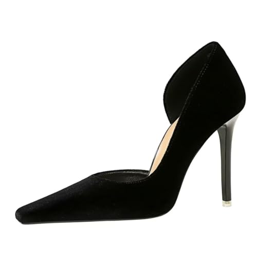 JOEupin Frauen Formale Stiletto High Heels Pumps Spitze Zehe Samt Slide Büro Hochzeit Dame Party Kleid Schuhe 10,2 cm, Schwarz, 37 EU von JOEupin